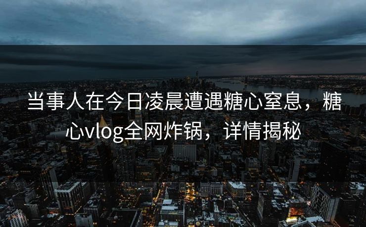 当事人在今日凌晨遭遇糖心窒息,糖心vlog全网炸锅,详情揭秘