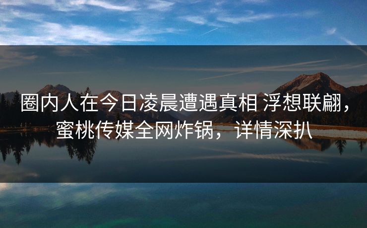 圈内人在今日凌晨遭遇真相 浮想联翩，蜜桃传媒全网炸锅，详情深扒